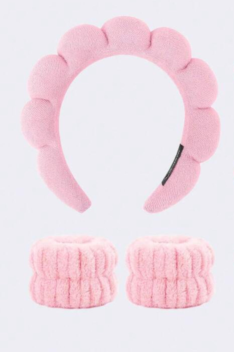 Face washing headband with wrist straps