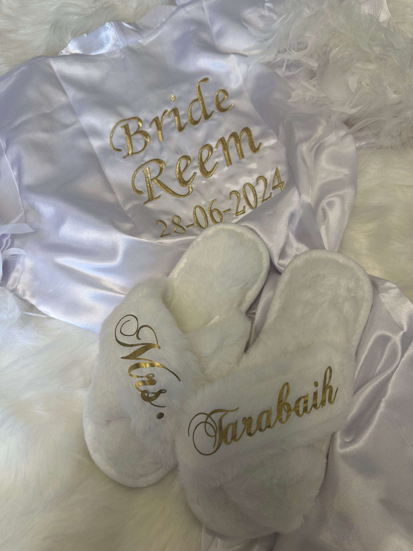 Feathered Bridal Satin Robe