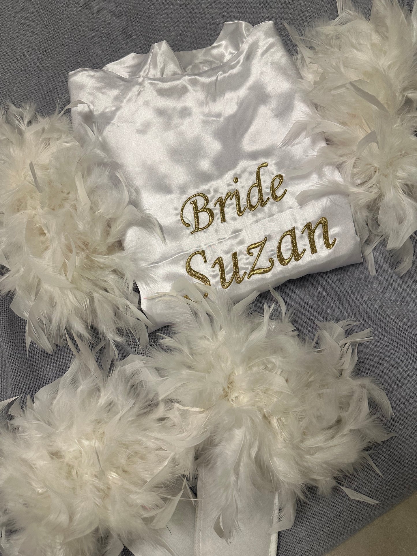 Feathered Bridal Satin Robe